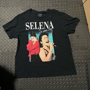 Selena Black Graphic Tee with Red and Blue Design